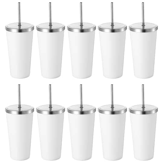 10 Pack: 20oz. White Sublimation Tumbler with Straw by Make Market®